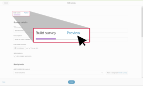 Creating a survey, the cursor hovering over a link called Preview